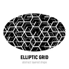 Abstract ellipse shape with layered lines triangular grid and shadow