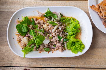 Spicy minced meat salad Thai food style.