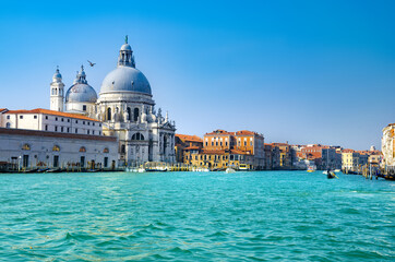 Fototapeta na wymiar Venice majestically baroque church of Santa Maria della Salute and Canal Grande