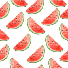 seamless watercolor watermelon slices pattern