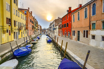 Fototapeta na wymiar Grand Canal Venice Italy Sunset, Sunrise, Down, Orange, HDR, Colorful