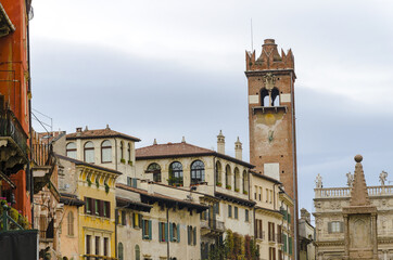 Fototapeta premium View of the Piazza delle Erbe in center of Verona city, Italy