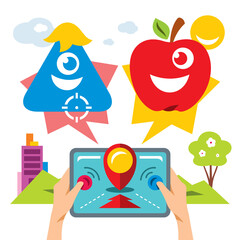 Vector Abstract virtual mobile game. Flat style colorful Cartoon illustration.