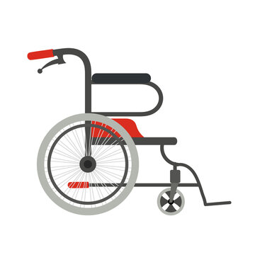 Wheelchair on a white background. Flat style wheelchair. The subject of medical equipment is assistance to people with disabilities. Vector illustration