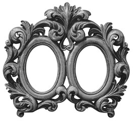 Old double silver plated wooden frame Isolated with Clipping Path on white background