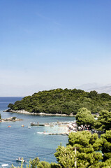 Aerial view of a Beautiful Bay with Sandy Beach Corfu island resort in Greece