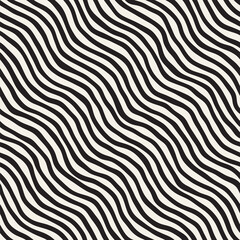 Seamless pattern with hand drawn waves. Abstract background with wavy brush strokes. Black and white freehand lines texture.