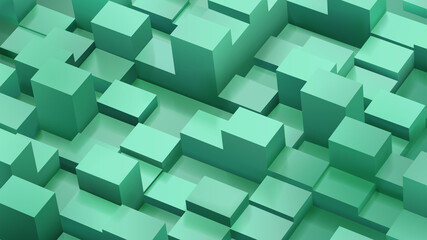 Abstract background of cubes and parallelepipeds in green colors