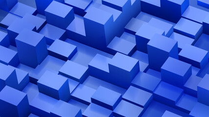 Fototapeta na wymiar Abstract background of cubes and parallelepipeds in blue colors