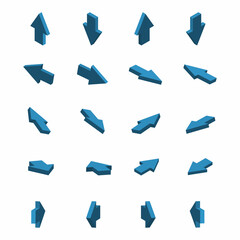 Fototapeta na wymiar Set of isometric arrows. Blue arrows in different directions