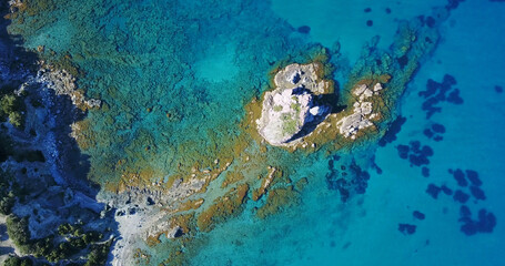 clear water of the Mediterranean Sea. Drone Point of View.  © Kateryna