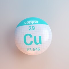 3D rendering periodic table icon copper