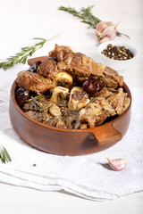 Ossobuco. Braised cross-cut beef shanks.