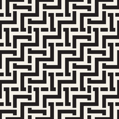 Interlacing Lines Maze Lattice. Ethnic Monochrome Texture. Vector Seamless Black and White Pattern