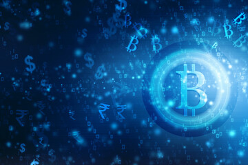 Financial concept with Bitcoins symbol. Business Financial Background. 3d render