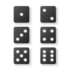 Black dice with shadow. View from above. Vector illustration.
