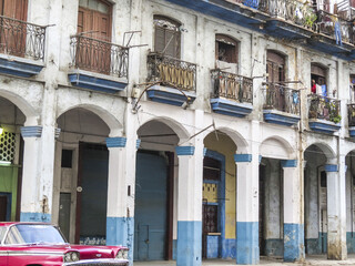 Ruined colonial house on the streets of old Havana, Cuba