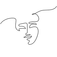 Continuous line drawing. Abstract portrait of a woman. Vector illustration.