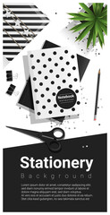Creative scene with black and white stationery background , vector , illustration