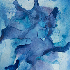 Beautiful blue watercolor background on paper texture.