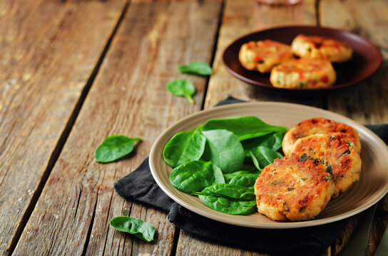 Salmon fritters with spinach