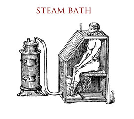 Full-body steam bath device, vintage illustration