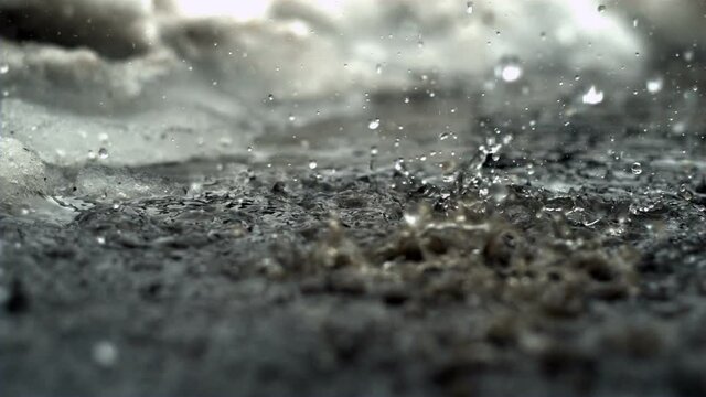 Snow melting drops in super slow motion