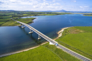 Harry Blaney Bridge, County Donegal, Ulster region, Ireland, Europe. Aerial view of the bridge.