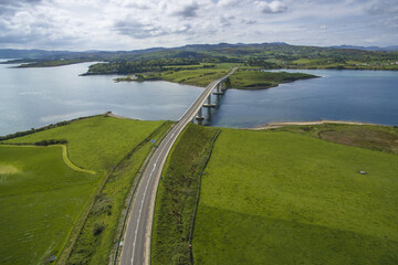 Harry Blaney Bridge, County Donegal, Ulster region, Ireland, Europe. Aerial view of the bridge.