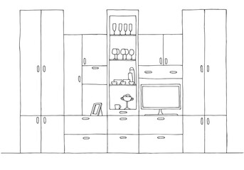 Retro wall unit. Hand drawn vector illustration of a sketch style.