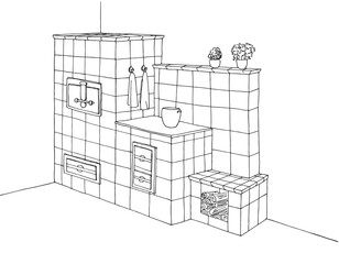 Tiled stove in a corner. Vector illustration