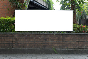 Large blank billboard on a street wall, banners with room to add your own text