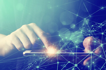 cloud storage security information, data deep learning hologram ai technology robotic, futuristic cyber network system online