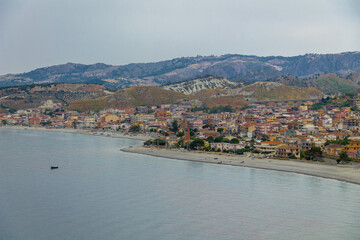 Aerial view of Bova Marina Town, a Mediterranean beach of Ionian Sea - Bova Marina, Calabria, Italy