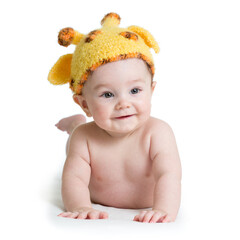infant baby boy weared giraffe hat