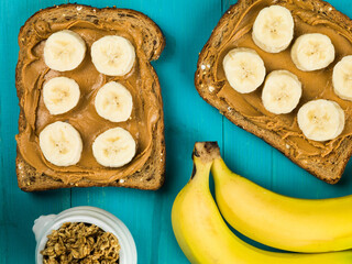 Sliced Banana and Peanut Butter on Wholegrain Toast