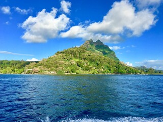 Beautiful view on the shore and coast line of Bora Bora, Tahiti, French Polynesia