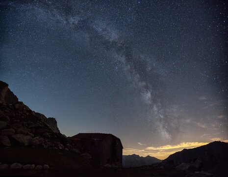 The mily way over the Allievi refuge Val Zocca, Valmasino. valtellina Lombardy Italy Europe