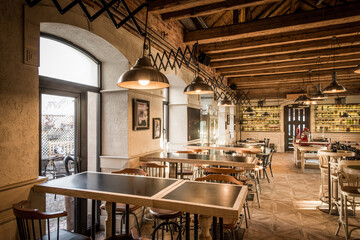 Wooden chair in vintage loft cafeteria