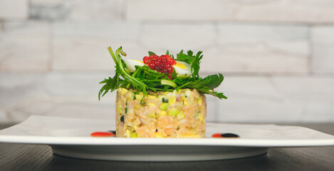 Corn dessert with eggs and caviar