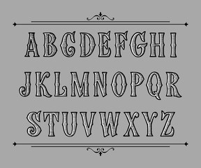 Hand drawn label font for design in vintage style. Vector typeface for labels and any type designs