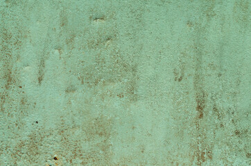 The Texture Of The Old Rusty Metal Plate With Cracked And Peeling Green Paint.