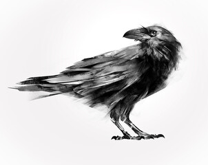 isolated painted sitting bird raven - 157854266