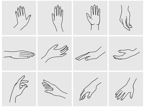 hands icon set. Hand collection - vector line illustration