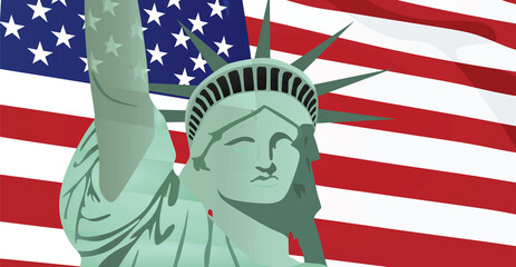 Obraz premium Statue of Liberty in front of USA flag vector