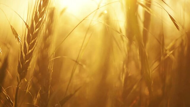 Wheat ears in sunset, bright abstract agricultural background