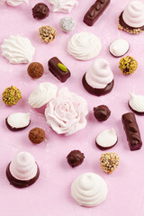 Assortment of homemade sweets. Marshmallows and chocolates