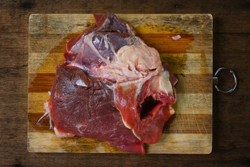  Fresh Red Meat On Wooden Chopping Board Over Wooden Backgrounds