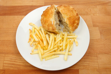 Chicken pie and fries