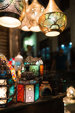 Ramadan lanterns in historical  Khan El-Khalili Souq marketplace is one of the tourist magnets in Capital City Cairo, Egypt.
